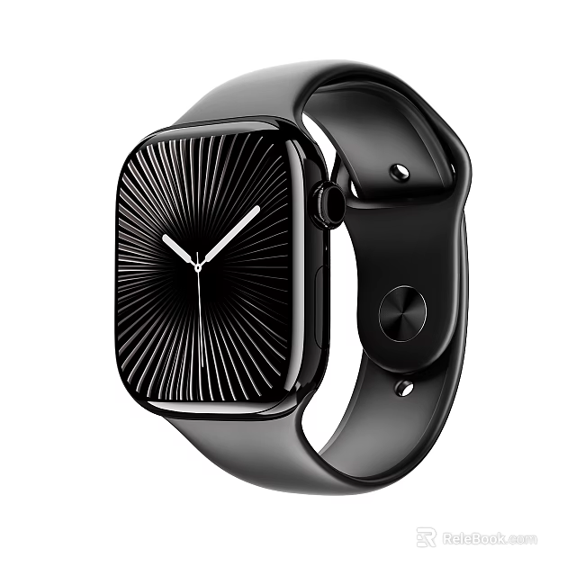 Black Square Dial Watch With Radial Pattern And Black Strap Analog 3d model 