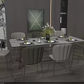 Modern Dining Table Set With Multiple Chairs Green Plants And Tableware Decor Elements 3d model
