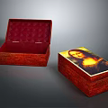 Display Cabinet Shelf Displaying Open Red Velvet Lined Box And Mona Lisa Print Box