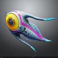 Vibrant Fantasy Character Creature With Large Eye Colorful Body And Blue Fins