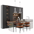 Modern Dining Table Set With Orange Chairs Dark Cabinets And White Countertop 3d model