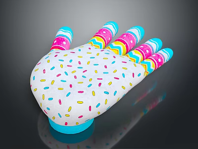 Vibrant Palm Shaped Decor With White Body Colorful Sprinkles Striped Fingers And Blue Base 3d model