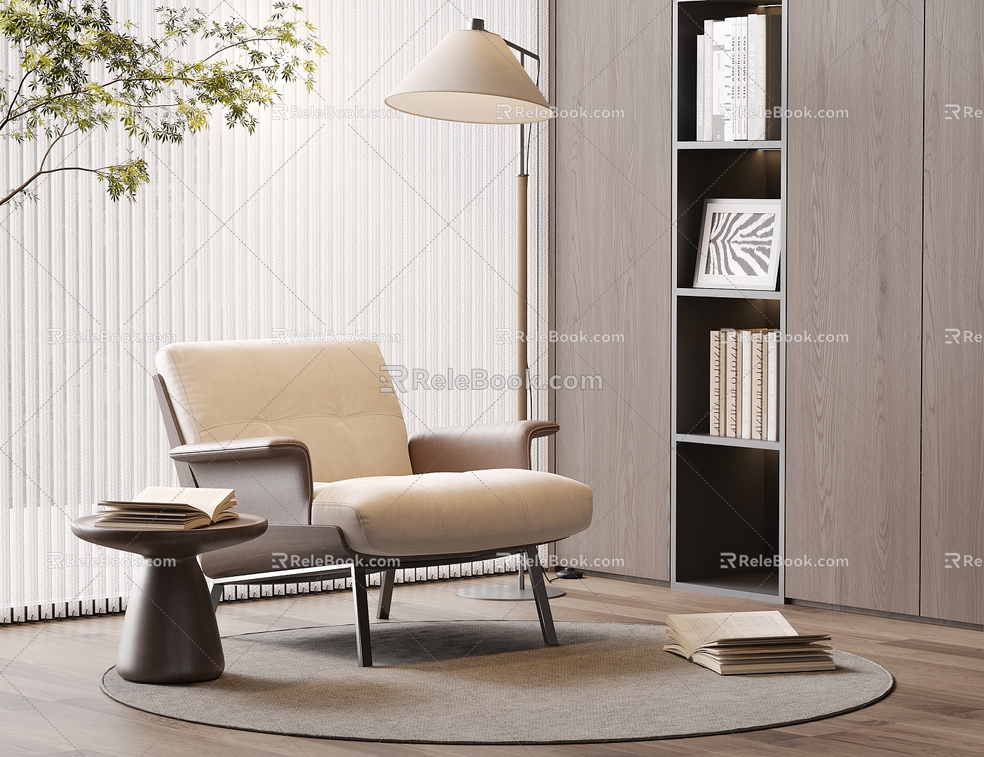 Leisure chair floor lamp side books 3d model