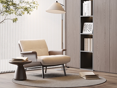 Leisure chair floor lamp side books 3d model