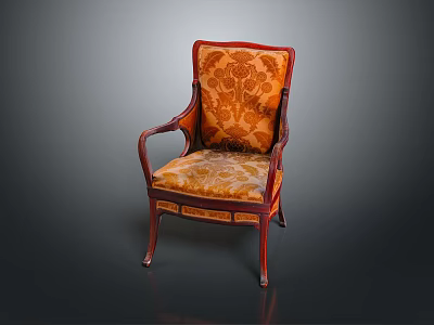 Classic Style Accent Chair With Floral Pattern Upholstery And Wooden Armrests Brown Frame 3d model