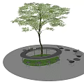 Circular Tree Pit Design With Central Tree Surrounding Seating And Tables On Paved Ground 3d model