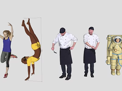 People of Various Professions Gymnasts Chefs and Astronaut Engaged in Activities 3d model