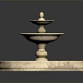 Three Tiered Stone Fountain With Circular Basin And Decorative Pedestal