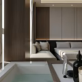 Modern Hotel Room Interior With Twin Beds Wooden Floor And Recessed Lighting