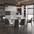 Modern Dining Area Interior With Round Table Beige Chairs And Wine Cabinet 3d model