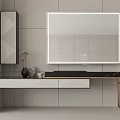 Modern Bathroom Vanity With Large Mirror Marble Countertop Tiled Wall And Decorative Drawers