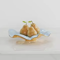Blue Wavy Tableware Set with Bowl Holding Pears and Leaves on White Marble Countertop