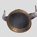 Vintage Viking Warrior Helmet Featuring Large Curved Horns Metallic Finish And Ornate Golden Band