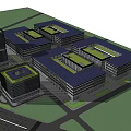 Modern Industrial Factory Complex With Multiple Buildings And Green Roofs Surrounded by Trees 3d model
