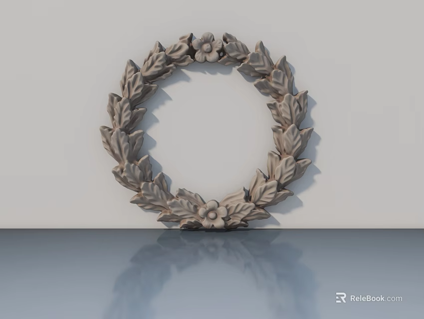 Modern Hinged Door With Decorative Leaf Flower Wreath For Home Interior 3d model