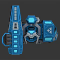 Blue Mechanical Robot Character In Standing Pose With Orange Light And Armored Body