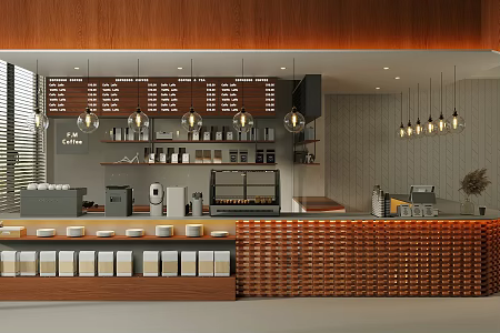Industrial style cafe console milk tea shop workbench restaurant water bar coffee shop workbench cashier front desk bar stool coffee machine coffee grinder 3d model