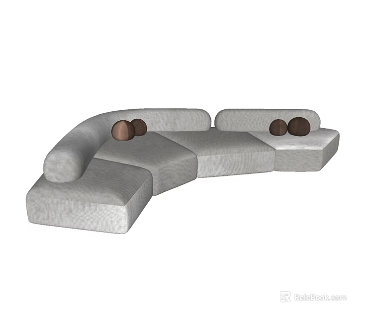 Modern Irregular Curved Gray Sofa Interior With Brown Spherical Cushions 3d model