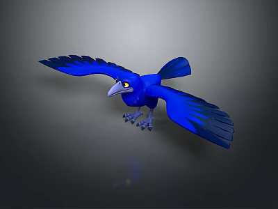Blue Crow With Spread Wings Flying On Gray Background Showing Reflection 3d model
