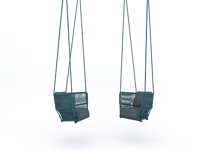 Outdoor Hanging Swings with Woven Seats and Gray Cushions for Playground Fun 3d model