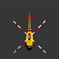 Yellow Aerospace Helicopter With Red White Rotors Against Black Background