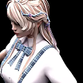 Woman In White Top Blue Plaid Skirt Standing With White Socks Black Shoes And Black Background