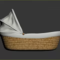 Elegant Baby Bassinet With White Canopy Soft Lining And Woven Rattan Base Design