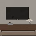 Modern Wooden TV Stand with Drawers Cabinets Table Lamp Books and Bowl in Living Room