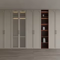 Modern Bookcase Interior Design With White Wooden Cabinetry Glass Doors And Integrated Lighting
