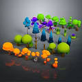 Colorful Cartoon Scene With Various Shaped Trees In Different Colors