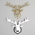 Geometric Gold And 3D White Deer Head Wall Decor For Home Decoration