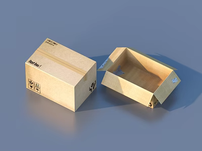 Brown Cardboard Packaging Boxes for Household Items with Open Closed and Recycling Symbols 3d model