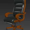 Office Chair With Black Leather Upholstery Wooden Armrests And Swivel Wheels