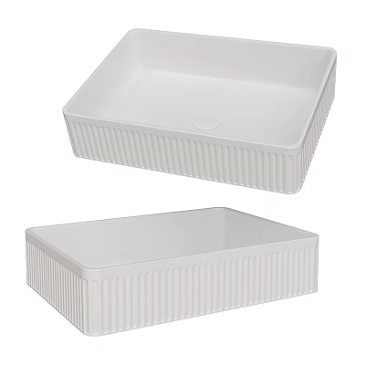 Two White Ceramic Square Shaped Washbasins With Vertical Ribbed Smooth Surface Design 3d model