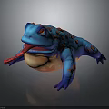 Blue Toad With Orange Spots Plump Body And Long Red Tongue Sticking Out