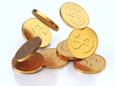 Luxury Gold Coin Shaped Jewelry With Dollar Sign Design Stacked And Falling Details 3d model