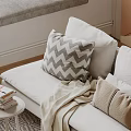 Gray And White Zigzag Pattern Pillows On Cozy Sofa With Beige Throw Blanket And Books 3d model