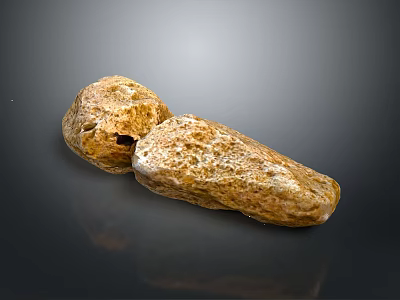 Rough Textured Yellow Stone And Wooden Pieces Displayed On Black Background With Reflection 3d model