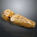 Rough Textured Yellow Stone And Wooden Pieces Displayed On Black Background With Reflection