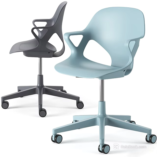 Modern Outdoor Chair in Gray and Light Blue with Caster Wheels and Star Base 3d model 