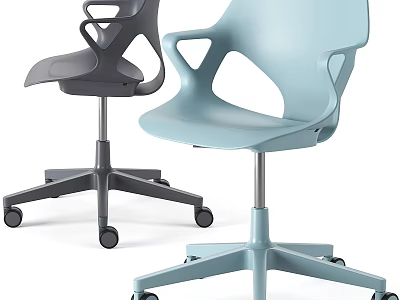 Modern Outdoor Chair in Gray and Light Blue with Caster Wheels and Star Base 3d model
