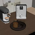 Modern Coffee Machines with Glass Carafe and Cups on Wooden Table