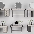 Modern Dressing Tables with Round Mirrors Drawers and Decorative Accessories 3d model