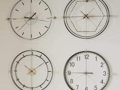 Modern Wall Decor Featuring Four Stylish Metal Frame Wall Clocks In Various Designs 3d model