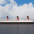 Ocean Liner With Three Funnels Sailing On Blue Sea