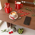 Nescafe Red Mugs With Coffee Sticks And Latte Art Coffee On Wooden Table