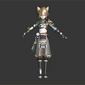 Cat Eared Blonde Character In Ornate Outfit With Blue Brown Details And Legwear