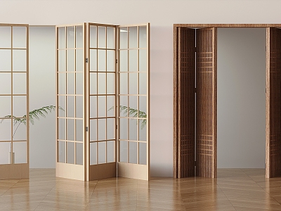 Middle ancient style grille folding door solid wood partition door sliding door 3d model