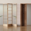 Middle ancient style grille folding door solid wood partition door sliding door 3d model