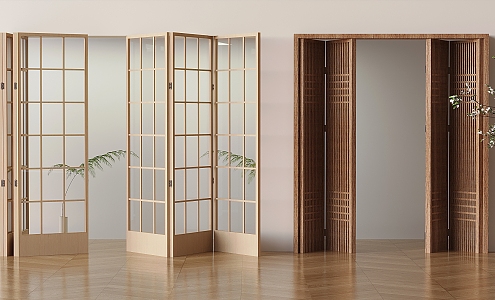 Middle ancient style grille folding door solid wood partition door sliding door 3d model